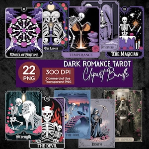 Dark Romance Skeleton Tarot Card PNG Clip Art Bundle, Sublimation DTF Romantasy Tarot Collection, Birthday Gift For Her, Tarot Collection