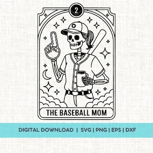 Baseball Mom Tarot Card Sublimation DTF Shirt SVG, Cool Skeleton Design PNG, Gift for Sports Mama, Halloween T-shirt, Game Day Style