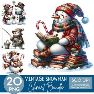 Vintage Snowman Clipart Bundle, Retro Winter Snowman Graphics PNG Instant Digital Download Files, Christmas Snowman Printable Wall Art