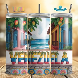Venezuela Tumbler Wrap, Colorful Venezuelan Design for 20oz Skinny Tumblers, Expat Travel Cup Sublimation PNG, Instant Digital Download
