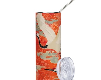 Cranes In Flight Japanese Vintage Print Stainless steel tumbler