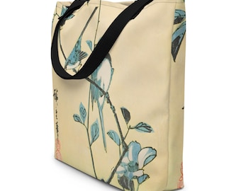 Japanese Vintage Print of Camellia With Birds Tote Bag LARGE