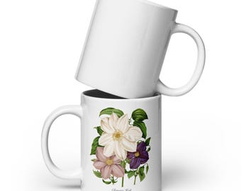 Colorful Clematis Trio 19th Century Floral Print ceramic mug