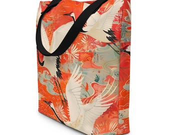 Cranes In Flight Japanese Vintage Print Tote Bag - LARGE