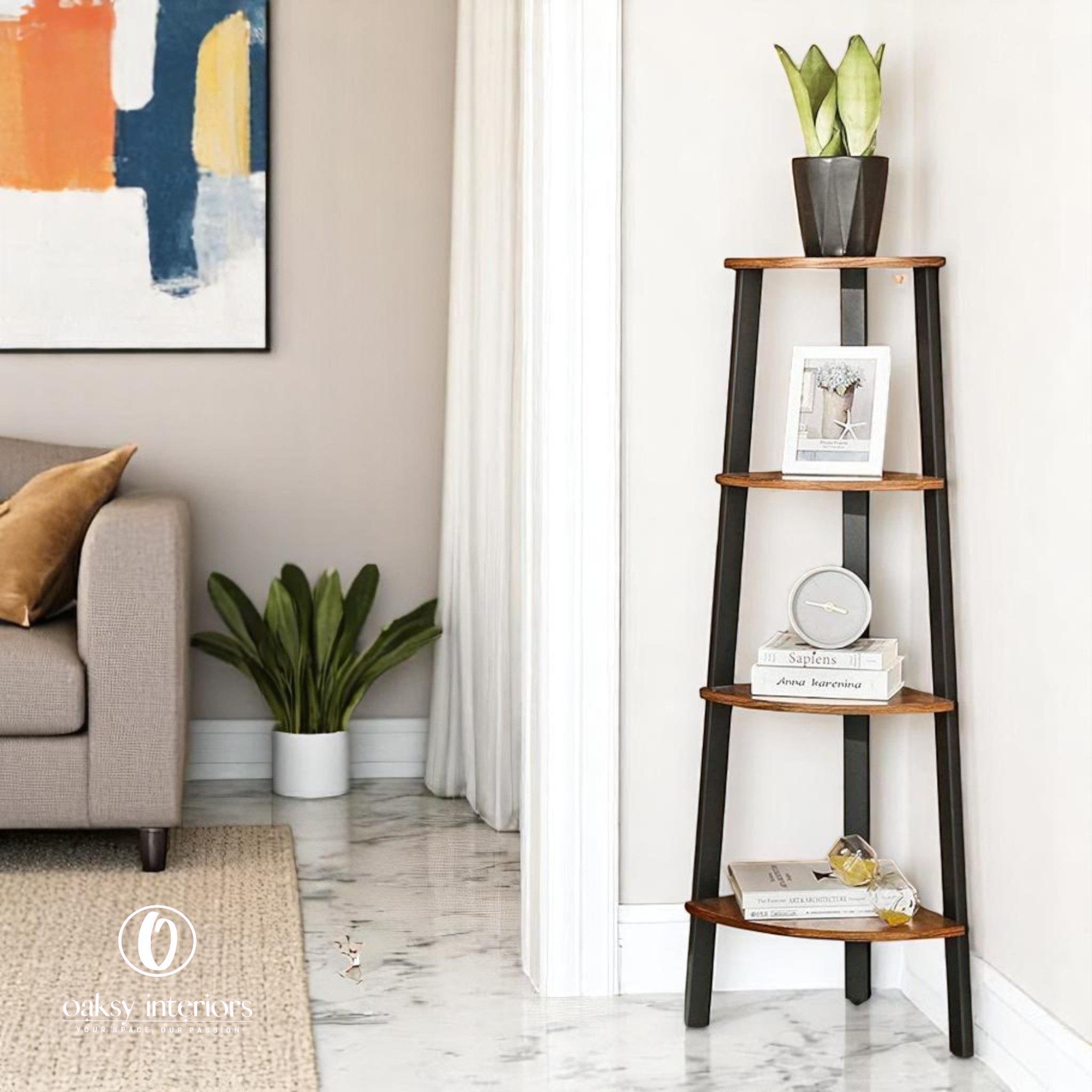 Vintage Industrial Corner Shelf Unit, 4-tier or 5-tier Rustic Brown ...