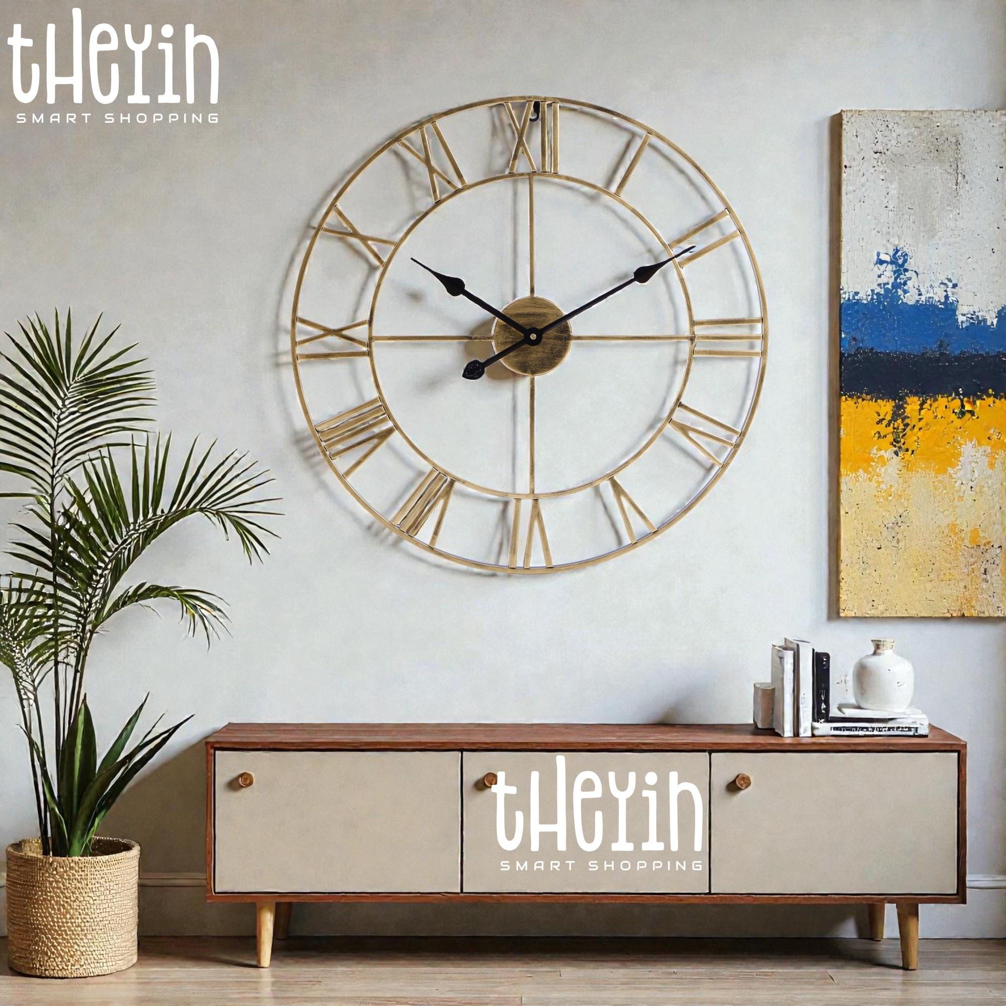 Large 60cm Roman Numeral Metal Wall Clock – Bronze Indoor