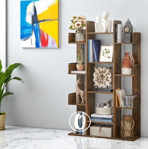 Rustic Tree Bookshelf with 13 Shelves – Unique Bookcase for Living Room, Bedroom, or Office