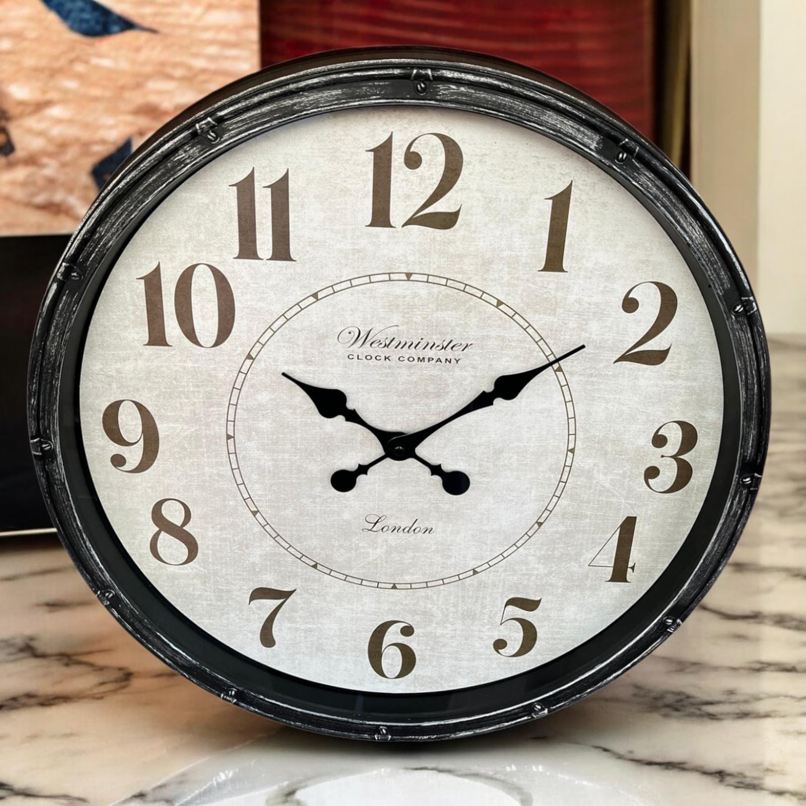 Large 60cm Roman Numeral Metal Wall Clock – Bronze Indoor