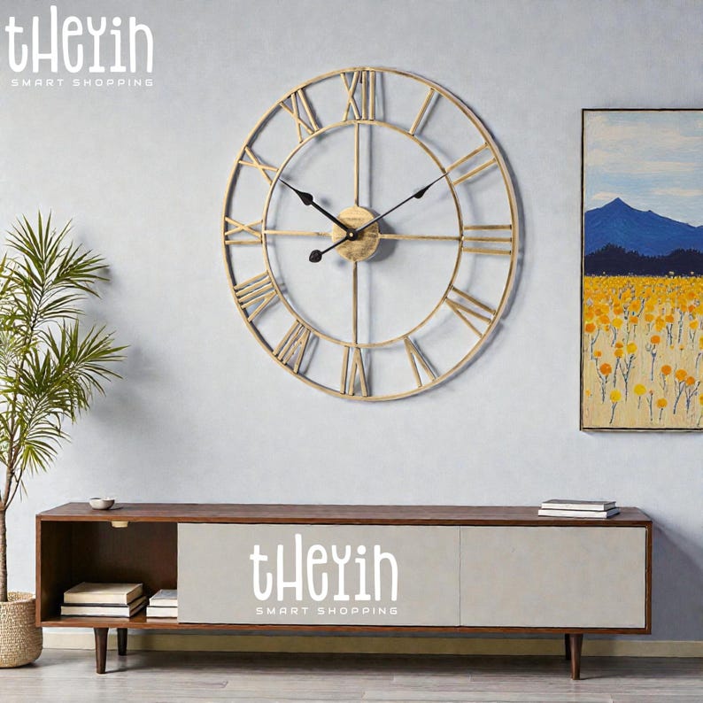 Large 60cm Roman Numeral Metal Wall Clock – Bronze Indoor & Outdoor ...