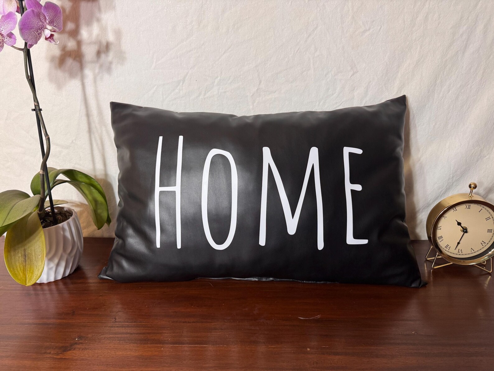 Black Leather Lumbar Pillow Home Decor for Modern Long Pillows Black ...