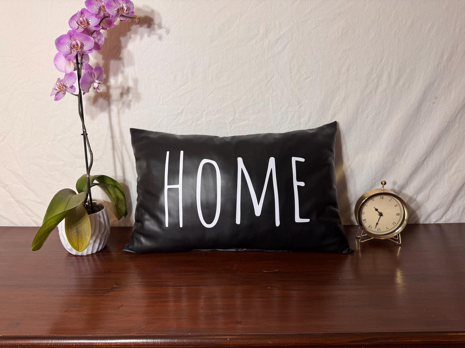Black Leather Lumbar Pillow Home Decor for Modern Long Pillows Black ...