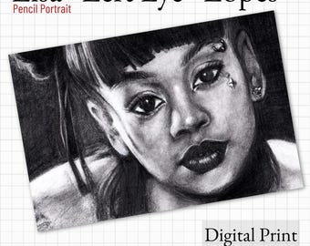 Graphit Portrait Print – Lisa Lopes (TLC) Inspiriertes Kunstwerk | Realistische Bleistift Zeichnung | Black & White Wall Art