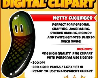 Netty Cucumber | Clipart .PNG, Digital Journal, Silly Vegetables Printable, Food Selling, Party Supplies, Adult Themed Humor