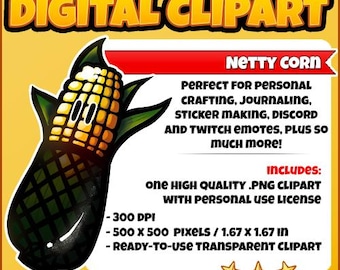 Netty Mais | Clipart .PNG, digitales Journal, albernes Gemüse zum Ausdrucken, Lebensmittelverkauf, Partyzubehör, Humor für Erwachsene
