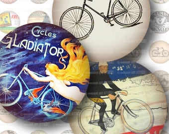 Bicycles, Vintage Ads . Digital Collage Sheet 204 . 1 inch circles