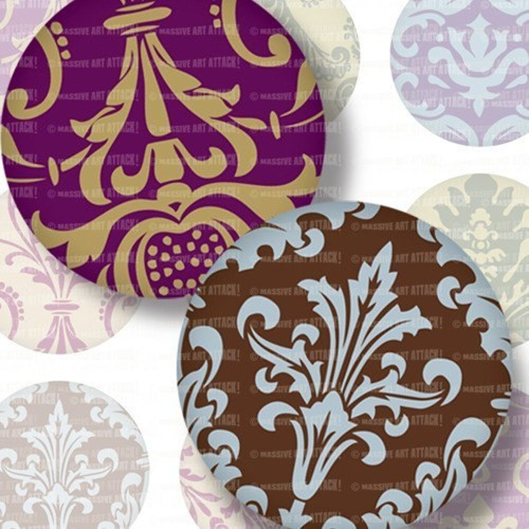 Rich Damask Pattern . Compacts . Mirrors . Digital Collage Etsy