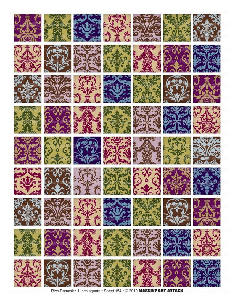 1 inch squares Digital Collage Sheet 154 Rich Damask Pattern