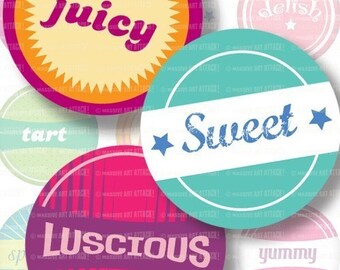 Juicy Sweet Luscious Bottle Cap Designs . Digital Collage Sheet 119 . 2.25 inch circles