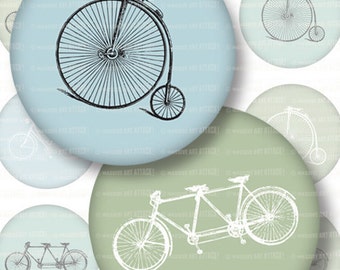 Bicycles in Blue . Vintage Bikes . Digital Collage Sheet 211 . 2.25 inches (57.15 mm)
