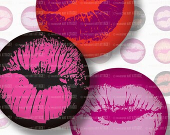 Smooches . Valentine's . Digital Collage Sheet 199 . 2.62 inch circles . Kissy Lips
