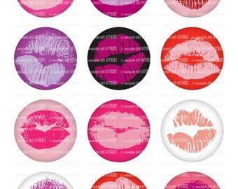 Digital Collage Sheet 174 . Kissy Lips . 2.25 inch circles