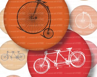 Red and Orange Bicycles . Vintage Bikes . Digital Collage Sheet 212 . 2.25 inches (57.15 mm)