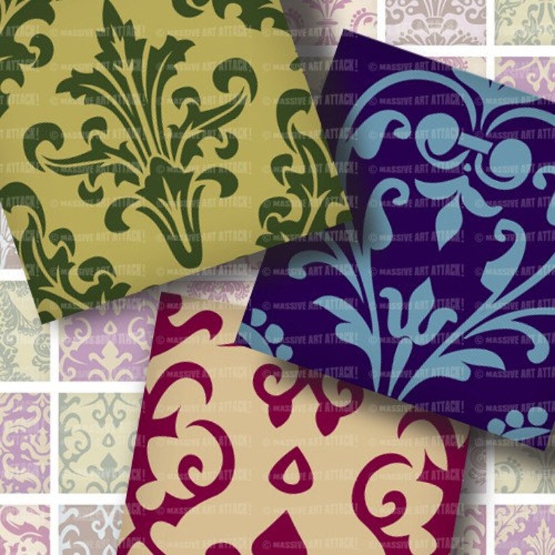 1 inch squares Digital Collage Sheet 154 Rich Damask Pattern