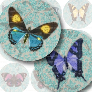 Mariposas en Damasco. Collage Digital Hoja 171 . Círculos de 2,5 pulgadas