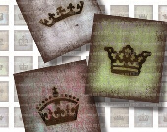 Crowns . Scrabble Tile . Tattered Royal Crowns . Digital Collage Sheet 114 .  (0.75 x 0.83 inches) .