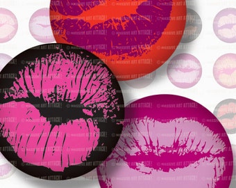 Smooches . Valentine's . Digital Collage Sheet 219 . 3 inch circles . Kissy Lips