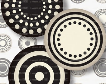 Digital Collage Sheet 221 . Black and White Circles and Dots . 12mm circles