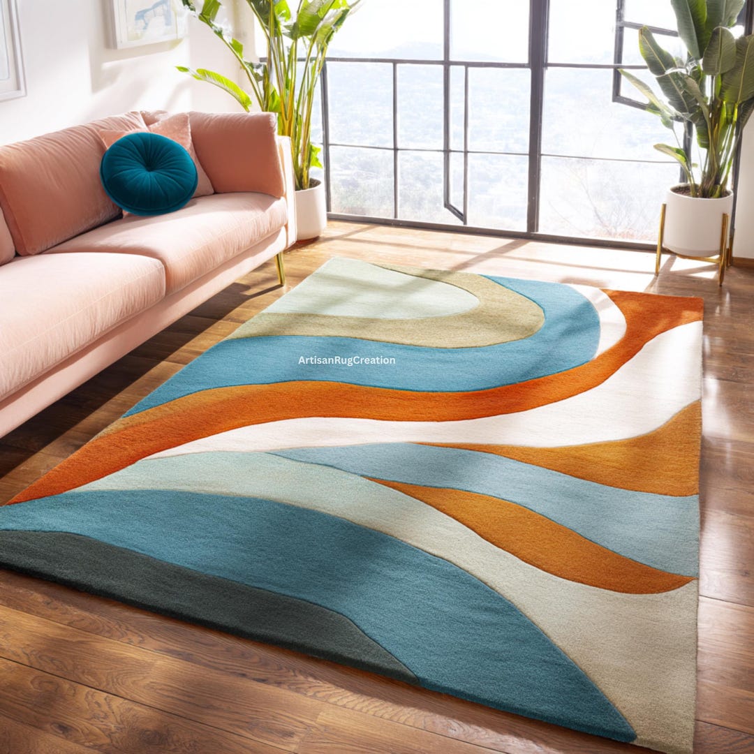 Modern Color Block Hand Tufted Wool Rug in Navy With Multicolor Accents ...