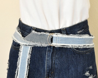 Denim Belt Custom Upcycled Lace Embroidered Size 31 32 Denim Belt Sewing Pattern Belt Sewing Pattern Upcycled Belt  main image 4