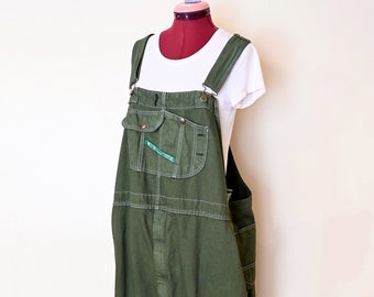 Olive Mens XXL Bib OVERALL Pant - Olive Green Dyed Upcycled Key Imperial Denim Overalls - Adult Mens Womens 2X Extra Large (54W x 32L)