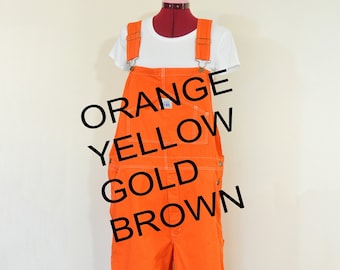 CUSTOM DYED Orange Bib OVERALL Pants - Yellow Gold Brown Dyed Adult Youth Overalls Shorts - Waist 30, 32, 34, 36, 38, 40, 42, 44, 46, 48, 50