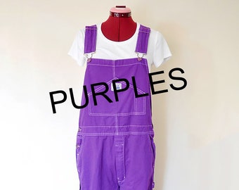 CUSTOM DYED Purple Bib Overall Pants - Violet Plum Lilac Dyed Adult Youth Overalls Shorts - Waist 30, 32, 34, 36, 38, 40, 42, 44, 46, 48, 50
