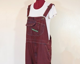 Red XL Bib OVERALL Pants - Dark Red Dyed Upcycled Key Imperial Cotton Denim Overall - Adult Mens Womens Sz Extra Large (44W x 32L)