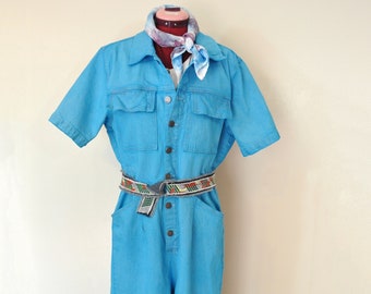 Aqua Dyed Womens Large Upcycled a.n.a Denim BODYSUIT (42 chest - 36 Waist)