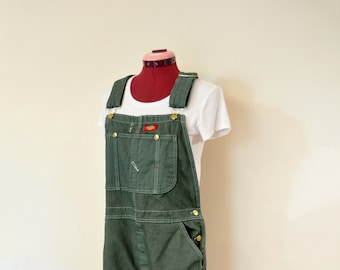 Olive Mens Medium Bib OVERAL Pants - Olive Green Dyed NEW Dickies Cotton Denim Overalls - Adult Mens Womens Medium Large (36W x 30 L)