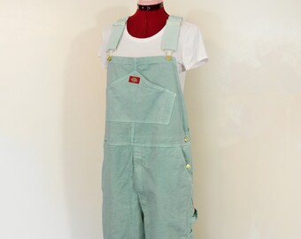 Pale Green Mens Bib OVERALL Pants - Pastel Celadon Dyed NEW Dickies Cotton Painters Overalls - Adult Mens Womens Small (30W x 30L)