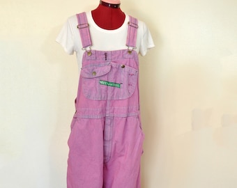 Pink Mens Large Bib OVERALL Pants - Pastel Pink Dyed Upcycled Key Imperial Cotton Denim Overalls - Adult Mens Womens Large (40 w x 29L)