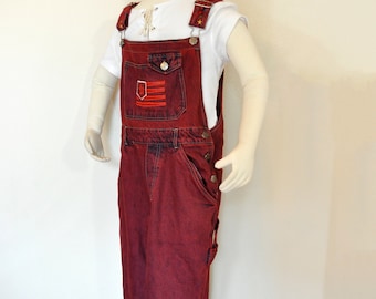Red Dyed Girls 12 Large Upcycled Rache's Denim Bib OVERALL Pants (30W x 25L)