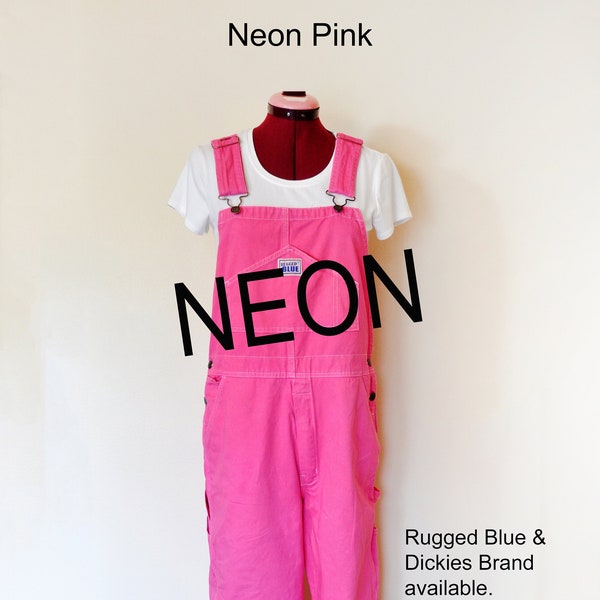 CUSTOM DYED Neon Bib Overall Pants - Pink, Green, Aqua, Orange Dyed Adult Youth Shorts - Taille 30, 32, 34, 36, 38, 40, 42, 44, 46, 48, 50