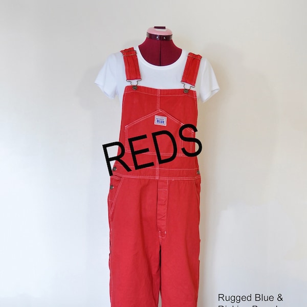 CUSTOM DYED Red Bib Overall Pants - Scarlet Cherry Wine Dyed Adult Youth Overalls Shorts - Waist 30, 32, 34, 36, 38, 40, 42, 44, 46, 48, 50