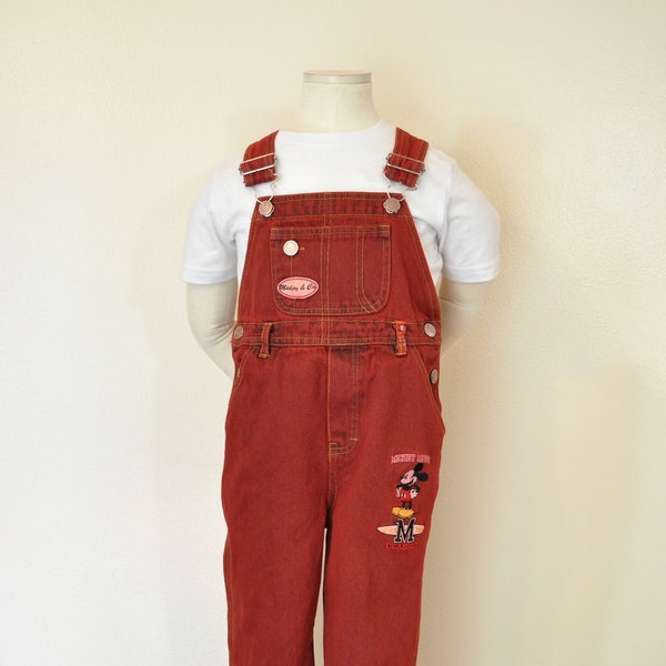 Red Kids 5T Bib OVERALL Pants - Scarlet Red Dyed Upcycled Disney Cotton Overalls - Childs Baby Toddler Size 5 Year  (26" W x 16" L)