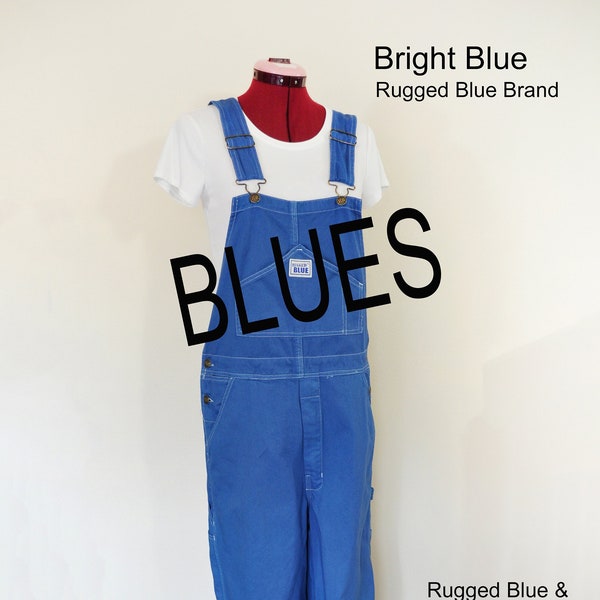 CUSTOM DYED Blue Bib Overall Pants - Navy Royal Aqua Grey Dyed Adult Youth Overall Shorts - Waist 30, 32, 34, 36, 38, 40, 42, 44, 46, 48, 50