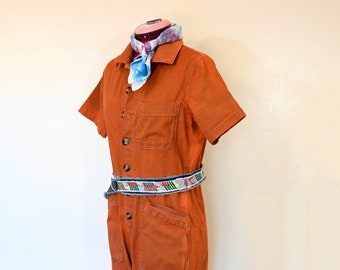 Orange Dyed Womens Juniors 7/9 Medium Upcycled Nobo BODYSUIT Pants (38" chest- 34" Waist)