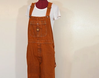 Orange Mens Large Bib OVERALL Pants - Orange Solid Dyed Upcycled Big Ben Denim Bib Overall - Adult Mens Womens Size Large (38 W x 32 L)