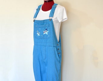 Aqua Bib OVERALL Denim Pants - Blue Green Dyed Upcycled Christopher & Banks Cotton Denim Overalls - Adult Womens Size Large (38W x 29L)