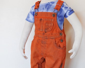 Bib OVERALL Pants 10W x 7 L Newborn Infant 3-6 months Hand Dyed Orange Vintage Denim Baby Arizona Denim Overalls Orange Kid 3-6 Mo